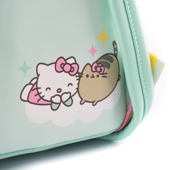 NEW Hello Kitty Pusheen Loungefly Balloon Rainbow Mint Green Backpack Wallet Set - Picture 5 of 15